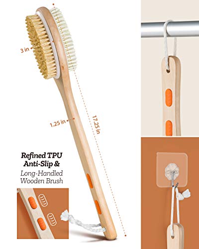 Shower Brush, Bymore Dry Brushing for Body Cellulite and Lymphatic, Dry Skin Long Handle Body Brush Natural Bristle Exfoliator Scrubber for Bath Shower Wash Brushing Exfoliating Legs and Back - Thumbnail 6