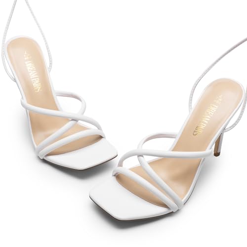 Image of DREAM PAIRS Heels for Women Strappy High Stiletto Lace Up Heeled Sandals Square Open Toe Heels for Prom Party Dating