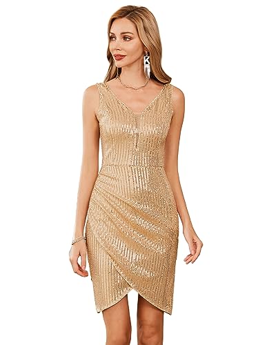 GRACE KARIN Damen Glitzer Kleider Vintage Kleid Pleated Bleistiftkleid...