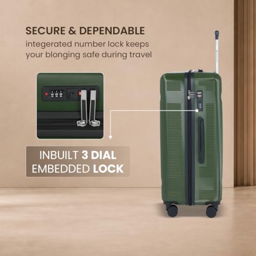 Image of SWISS MILITARY Pascal Hard Trolley Luggage Set of 2 (Medium 68cm + Large 79cm) PC Suitcases Anti-Theft Zippers with 3-Dial Combination Lock, 360 Spinner Wheel, Wet Pocket & Aluminium Handle Olive