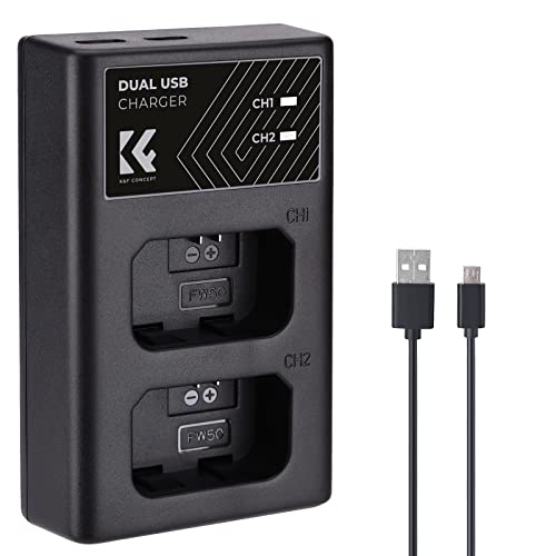 K&F CONCEPT NP FW50 Cargador Rápido de Batería de Cámara con Doble Ranura, Compatible con Sony A6000,A6500,A6400,A7RII,A7SII,A7S,A7S2,A7R2,A55,A5100,A3000,A55,RX10,NEX 3/5/7