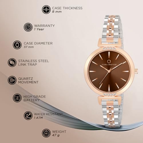 Carlington Iconic Analog Watch for Women - CT 2034, Two Tone Brown - Image 5