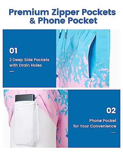 Image of maamgic 5inch Mens Swim Trunks with Compression Liner 2-in-1 Swimming Shorts Stretch Quick Dry with Zipper Pockets