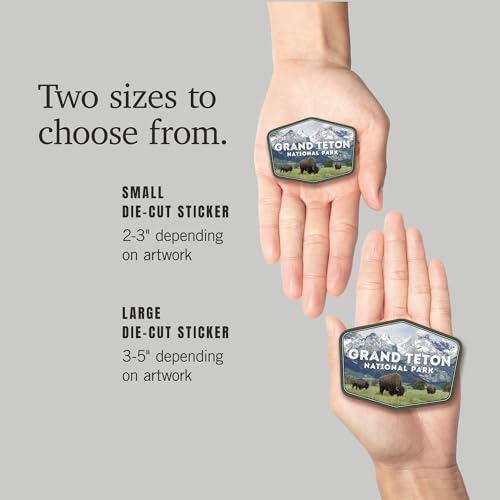 Image of Die Cut Sticker Grand Teton National Park, Wyoming, Buffalo and Mountain Scene, Vinyl Sticker, (Waterproof Decal for Cars, Water Bottles, Laptops, Coolers), Large