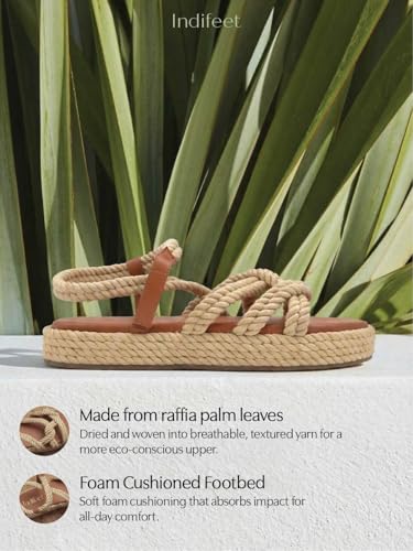 Image of Indifeet Women's Rope Espadrille Flatform Sandals | Stylish Open Toe Strappy Platforms | Adjustable Velcro Ankle Strap | TPR Sole | Summer Beach Casual Travel