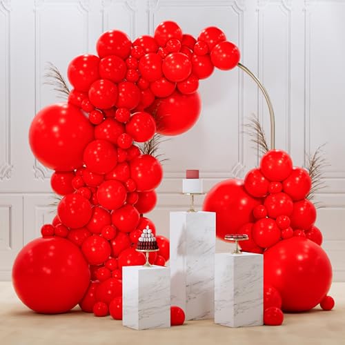 Image of PartyWoo Red Balloons 145 pcs Different Sizes of 18 12 10 5 Inch Red Balloon Arch Kit Garland for Birthday Graduation Bachelorette Citizenship Anniversary Cherry Casino Theme Party Decorations Red-Y57