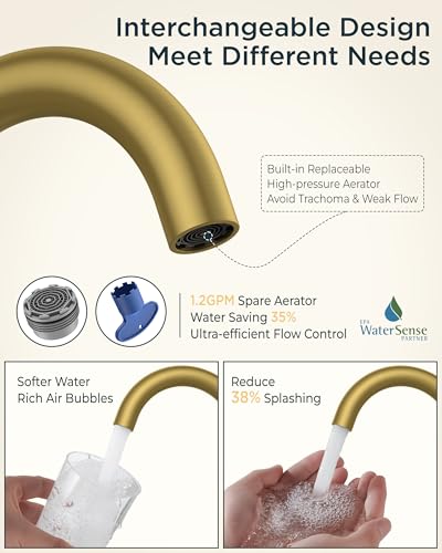 Image of FORIOUS 4 inch Brushed Gold Bathroom Faucet Centerset 4 Inch, 2 Handle 2 Hole Gold Faucets for Bathroom Vanity wtih Metal Pop Up Dain, CUPC Supply Hose, High Arc Swivel Spout