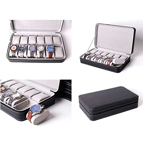 Boîte de rangement montre 12 bits étui portable cuir PU intérieur feutre doux - 4
