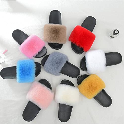 Dayiss Women's Fur Fluffy Slides Womens Furry Slippers Open Toe Indoor Outdoor House Casual Flat Shoes Summer Sandals Fuzzy Slides2
