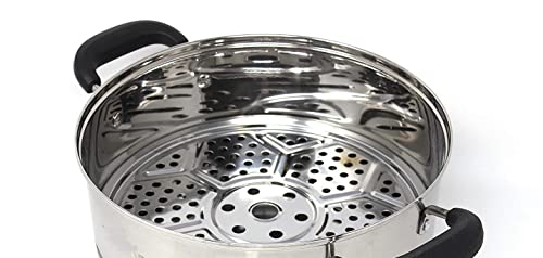 Image of Non Electric Momo Steamer Stainless Steel Cookware 3 Tier with Lid Induction Base /Gas Burner Momo maker, Pasta Steamer, Vegetable Steamer, Momo Steamers, Rice Steamer 32 cm