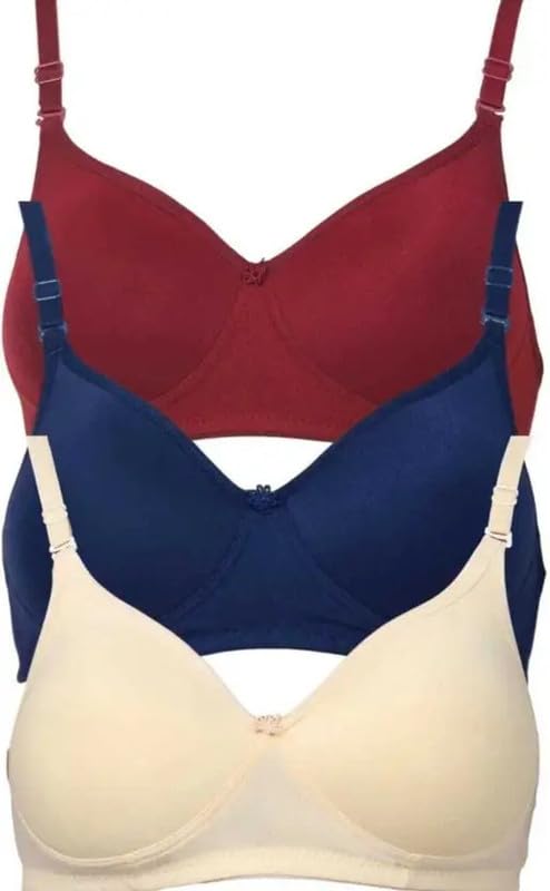 Image of Women's Cotton Blend Lightly Padded Full Coverage Wirefree T-Shirt Bra Combo Pack of 3