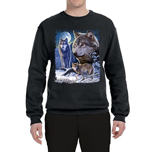 Wolves and The Moon in The Winter Night Animal Lover Unisex Crewneck Graphic Sweatshirt3
