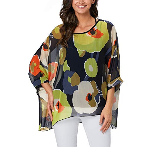 Ckikiou Plus Size Batwing Flowy Semi Sheer Chiffon Blouse Tunic for Women Summer Floral Print Boho Beach Cover ups2