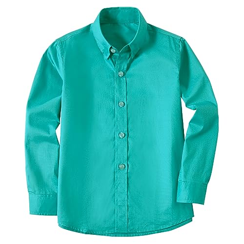 Image of Boys' Button Down Dress Shirts Kids Long Sleeve Solid Collared Uniform Shirt for Toddler Boy (Size 2T-20)