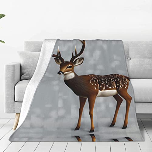 vacsAX Jeté de lit en flanelle motif cerf prune gris – Climatisation toutes saisons – Couverture pelucheuse en peluche pour plus de chaleur, idéale pour...