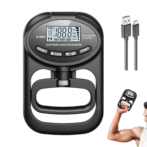 Homaskylynn - Hand Grip Dynamometer Muscle Strength Tester Wrist Strengthener Digital Training Equipment Measurer Monitor Set Rechargeable Electronic Exerciser Gauge 265 Lbs 120 Kgs for Sport Home School(Black)