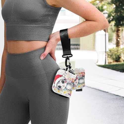 Cartoon Cute White Merry Christmas Cat Women's Wallets Card Cases Slim Portable Key Chain Wallet Change Purse with Zipper Pocket for Lady 2 Pcs 6