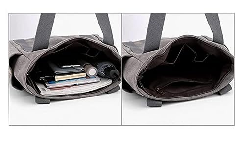 athu Women's Canvas Vintage Shoulder Bag Daily Purse Large Tote Top Handle Shopper Handbag Multi-pocket Retro Casual Shoulder Bag for Women 14 inch Shoulder Purse Laptop Work Bag, Grey