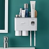 Toothbrush Holder Wall Mounted, MOPMS Automatic Toothpaste Dispenser Squeezer with Holders for...