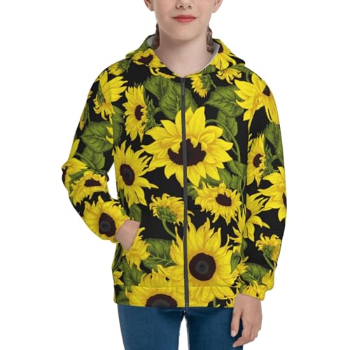 Sunflowers In Vintage Kids Pullover Hoodies Boys Zip Up Sweatshirts Girls Athletic Clothes with Pocket3