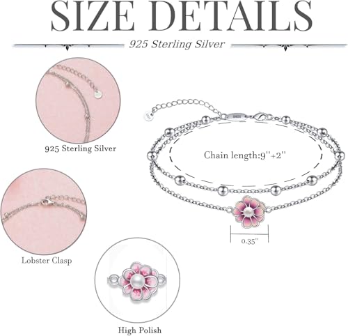 Image of Nature Style Bracelet for Women Charm Link Bracelet Adjustable Pineapple /Dragonfly /Butterfly /Daisy /Highland Cow Anklet Bracelet 925 Sterling Silver Anniversary Jewelry Birthday Gifts
