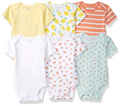 Amazon Essentials Baby 6-Pack Short-Sleeve Bodysuit, Girl Fruit, 12M