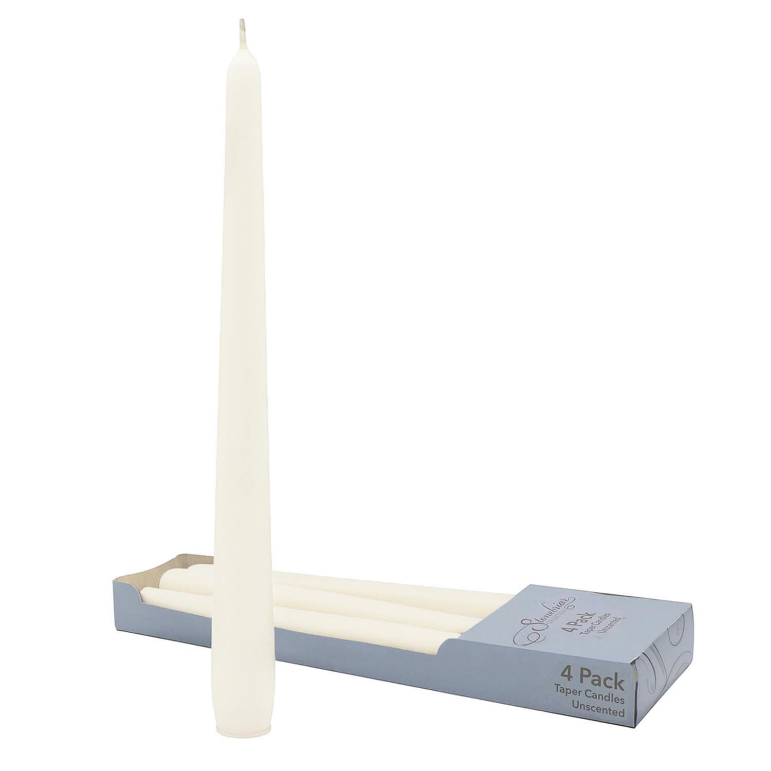 Stonebriar Unscented Taper Candles — 7 Hour Burn Time, Candle Stick Candles for Weddings, Holidays, Home Décor &amp; Special Events, Pack of 4, White, 10"