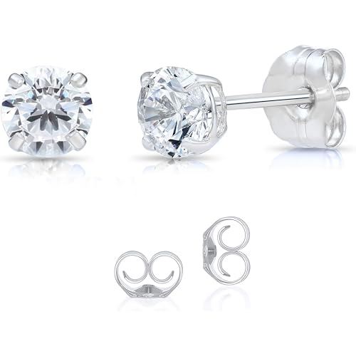 Stainless Steel Diamond Stud Earrings for Women & Men, 1ct Round Cut Simulated Small Diamond Earrings, Cubic Zirconia Push Back Earrings