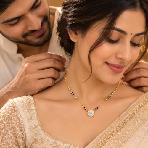 Image of MINUTIAE Stylish Fashion Pendant Necklace Black Beads Mangalsutra for Women & Girls with Extendable Chain