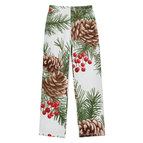 Pine Cone and Berry Boys Long Pants Soft Trousers Elastic Waist Kids Lounge Bottoms with Pockets S-XL