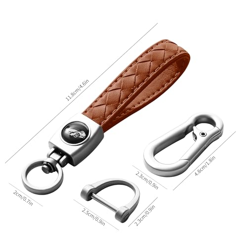 Image of Gkeygo Carabiner Keychain, Universal Heavy Duty Woven Handmade Leather Key Chain, Car Fob Key Keychains with 360 Degree Rotatable Snap Swivel and Anti-Lost D-Ring for Men and Women, Silver - Brown