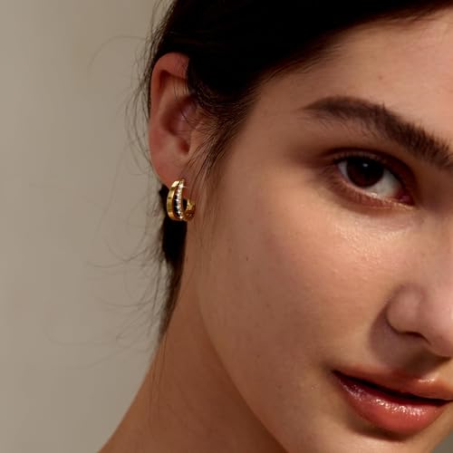 Small Hoop Earrings for Women 14k Gold plated 925 Sterling Silver Post Earrings Dainty Double Huggie Hoop Earrings Hypoallergenic Cubic Zirconia Earrings Trendy Jewelry Gifts for Women3