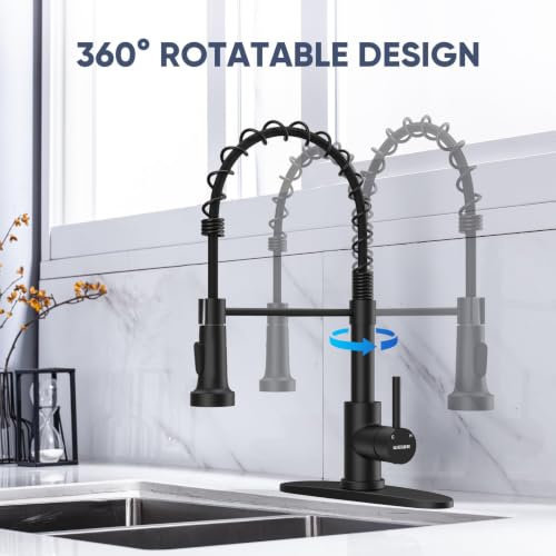 Image of WEWE Matte Black Kitchen Faucet with Pull Down Sprayer, Commercial Stainless Steel Spring Single Handle Single Hole Sink Faucet for Farmhouse, RV, Laundry and Utility Room