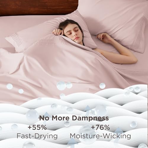 Image of Bedsure Twin XL Sheets Dorm Bedding, GentleSoft Breathable Extra Long Twin Sheets & Pillowcases, Moisture Wicking Cooling, Deep Pocket Fits Mattress Up to 21 Inches Thick, Blush Pink