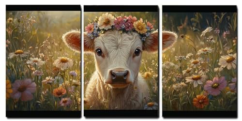 Fleur décoration murale moderne lot 3 tableaux toile cadre bois 45x70