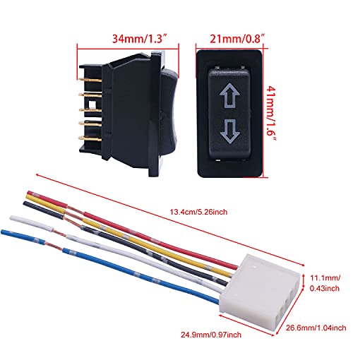 Weideer 2Pcs 5 Pin Car Window Switch 12V 20A Control Power Window Lift Rv Slide Out Momentary Rocker Switch With Wiring Harness K-011-Jt-X #TOP3