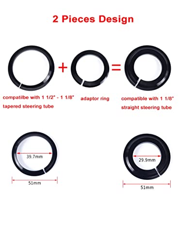 Image of Headset Conversion Crown Race for 52mm Cartridge Bearing, Headset Adaptor, Headtube Reducer, Compatible with1 1 /8 inch Non-Tapered or 1 1 /2 inch - 1 1 /8 inch Tapered Steering Tube