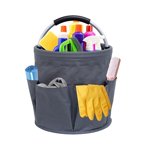 QIANAI Cesto per la Conservazione, Carrello Pulizie con Manico,Grande Contenitore Organizer per La Pulizia Professionali,Multi Tasche,Borsa per La Pulizia,Facile da Pulire e Trasportare (Grigio)