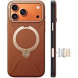 TORRAS iPhone 17 Pro Max 用 ケース【新感覚レザー・スキンタッチ】Ostand Q3 レザートーン MagSafe対応 リング スタンド 360°定点回転 縦横両対応 マグネット搭載 革 カメラコントロールボタン 米軍規格 耐衝撃 指紋防止 アンバー・ブラウン