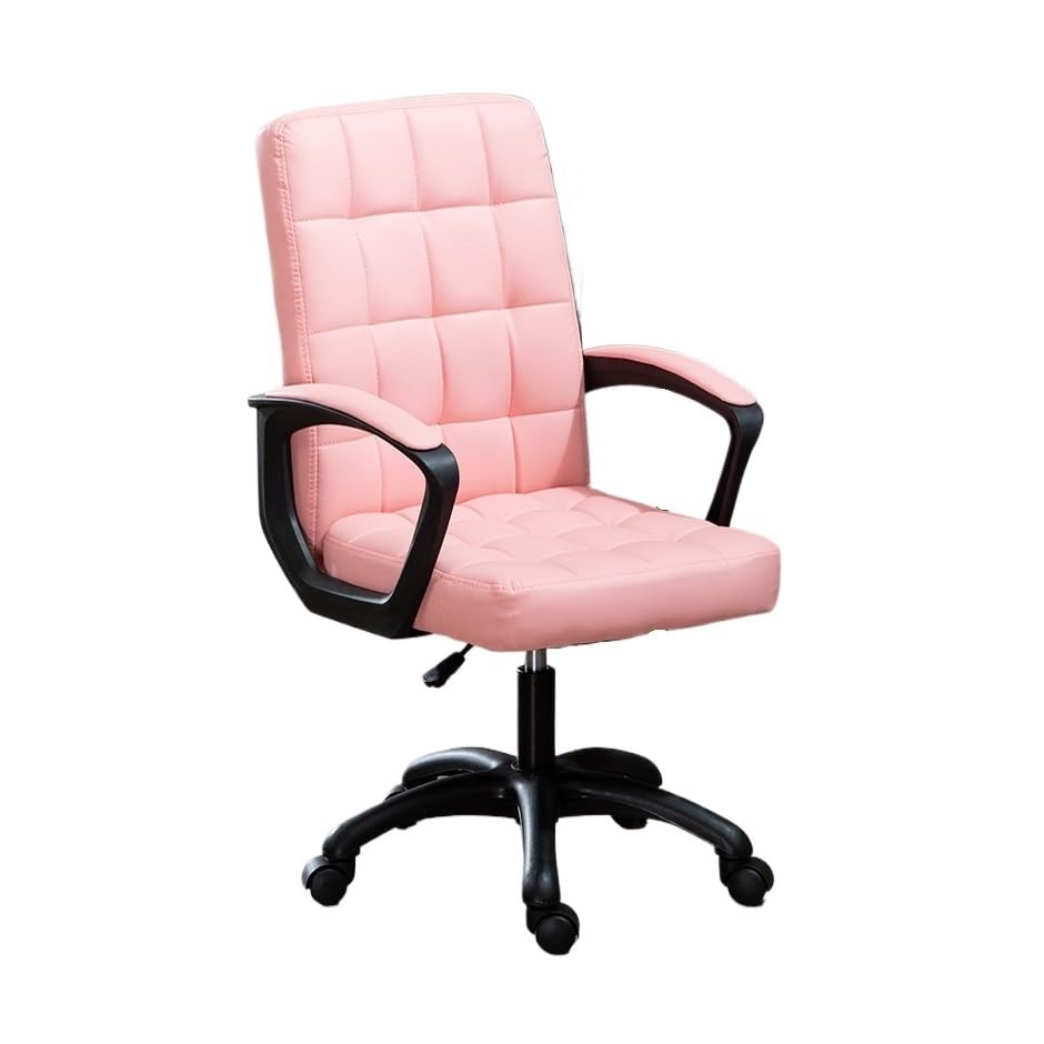 Ergonomiczne krzesło biurowe, Obrotowe krzesło biurowe ze skóry PU z wyściełanym siedziskiem i podłokietnikami, wyściełane krzesło biurowe z regulacją wysokości w połowie oparcia Krzesło biurowe(Pink)