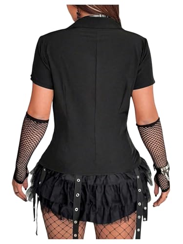 SweatyRocks Women's Plus Size Short Sleeve Zip up Going Out Tee Shirts Punk Grunge Crop Top2