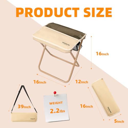 Image of 16 inch Extra Tall XL Portable Chair for Adults, Collapsible Purse Chair Heavy Duty Camp Seat with 3 Storage Pockets for Fishing Hiking Gardening, Lightweight Travel Purse Stool