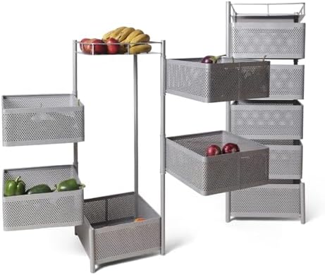 SMARTTEX™ Kitchen Storage Rack | 5-Tier Revolving Vegetable Rack | Square Multipurpose Storage Trolley with Wheels | Metal Fr