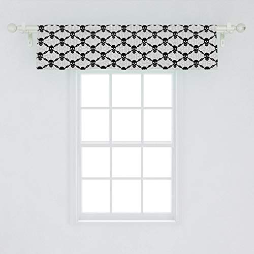 Ambesonne Gothic Window Valance, Halloween Horror Theme Spooky Skeleton Bones Dark Skulls Checkered Pattern, Curtain Valance For Kitchen Bedroom Decor With Rod Pocket, 54" X 12", Black And White #TOP1