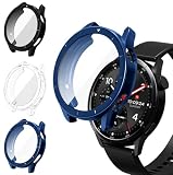 iVoler 3 Pezzi Clear Cover con Pellicola Protettiva per Xiaomi Watch S5 46mm, Copertura Completa Custodia Anti-Graffio Ultra Sottile Morbida TPU Case, Trasparente + Nero + Blu
