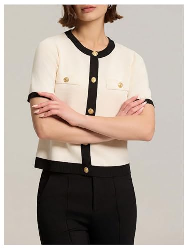 SOLY HUX Women's Short Sleeve Button Down Cardigan Summer Knit Dressy Elegant Office Sweaters Outerwear2