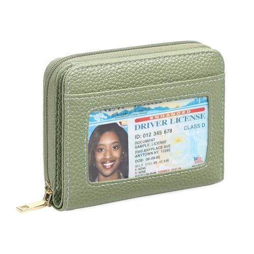 Image of GOIACII Small Wallet for Women RFID Blocking Credit Card Holder Ladies Compact Purse Zip Around Wristlet Vegan Leather Green