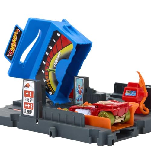 Image of Hot Wheels City Gas Station Playset with 1 Car, Connects to Other Sets, Car-Activated Features, Track Play Details, Gift for Kids