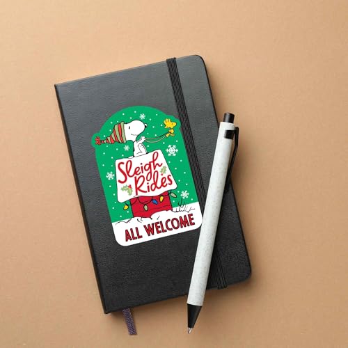 Image of Peanuts Sleigh Rides Adhesive Vinyl Decal - Cute Snoopy Christmas Sticker for Holiday Decorating