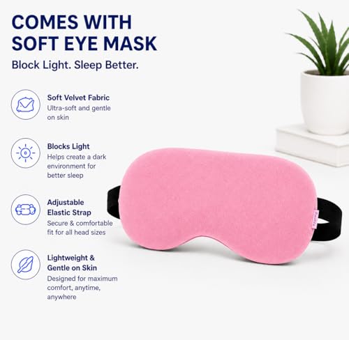 Image of Restify Premium Memory Foam Travel Neck Pillow with Eye Mask | Soft Velvet U Shape Neck Support Cushion for Flight, Airplane, Car & Office Travel | Portable Pillow for Men & Women | Pink